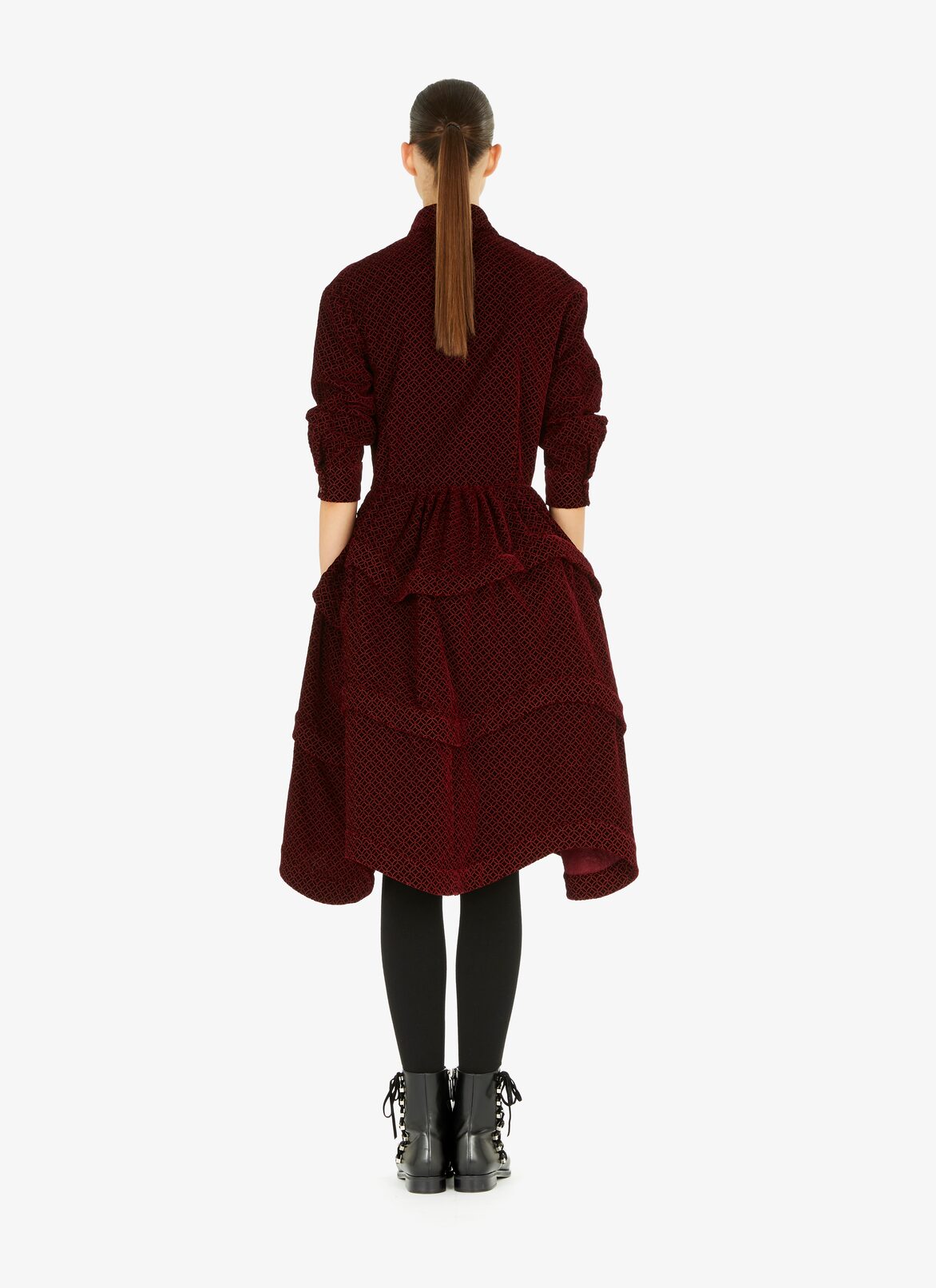 SHIRT DRESS VELOURS MINI ARABESQUE BORDEAUX ALAÏA BURGUNDY SHIRT DRESS VELOURS MINI ARABESQUE BORDEAUX